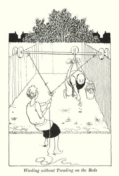 Weeding without Treading on the Beds by William Heath Robinson