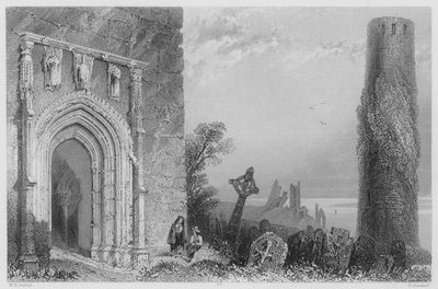 Entrance doorway of Temple Mc Durmot, Clonmacnoise by William Henry (after) Bartlett