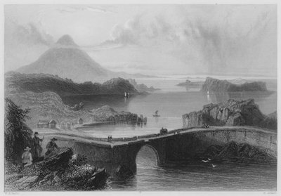 Pontoon Bridge, Lough Conn (engraving) by William Henry (after) Bartlett