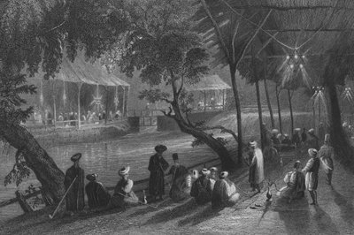 Cafes in Damascus, on a Branch of the Barrada, the Ancient Pharpar by William Henry Bartlett