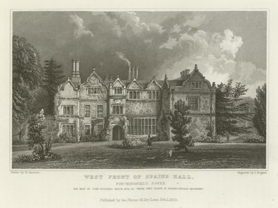 West Front of Spains Hall, Finchingfield, Essex, the Seat of John Ruggles Brice, Esquire by William Henry Bartlett