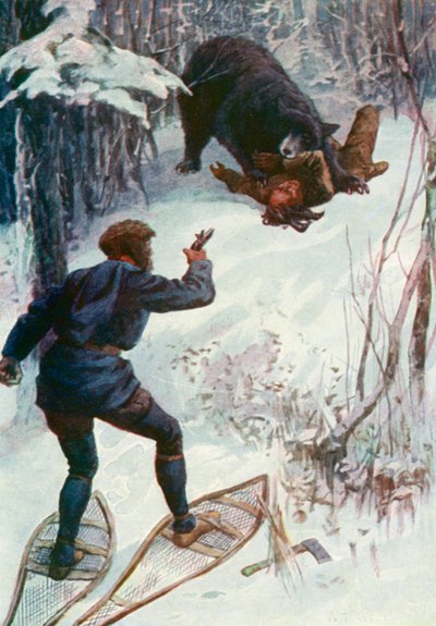 The bear stood over him, holding one of his arms in its mouth by William Henry Charles Groome