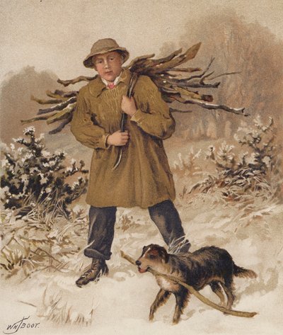 Man and Dog Collecting Firewood by William Henry James (after) Boot