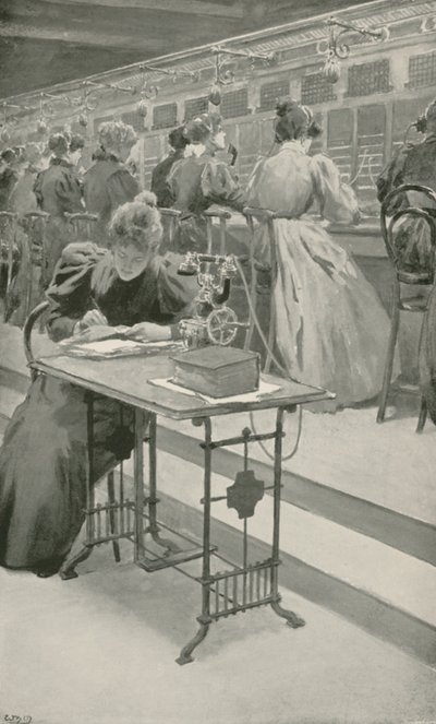 At Work in a Telephone Room by William Henry Margetson