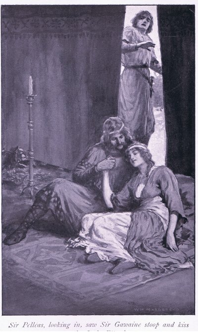 Sir Pelleas, Looking In, Saw Sir Gawaine Stoop and Kiss the Lady Ettard by William Henry Margetson