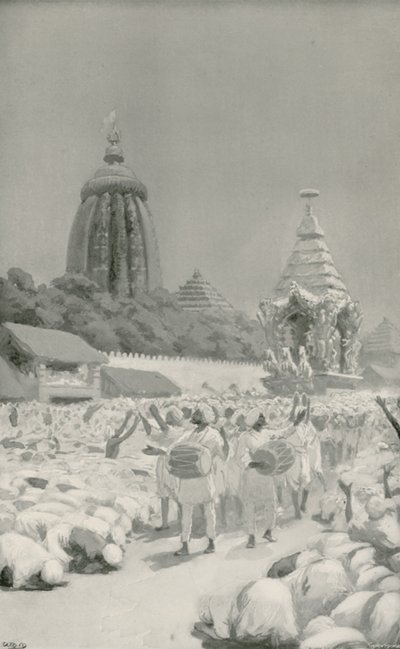 Worshippers Prostrating Themselves Before the Famous Car at the Festival of Jagannath by William Henry Margetson