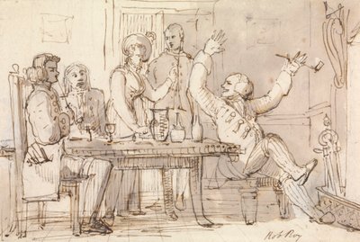 An Illustration to Rob Roy: Interior with a Party Drinking by William Henry Pyne