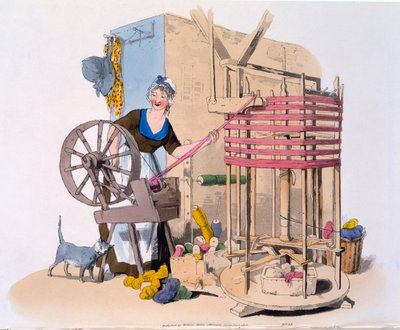 Woman Spinning Wool onto a Rotating Machine for Making Skeins by William Henry Pyne
