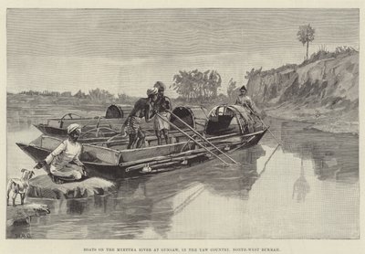 Boats on the Myettha River at Gungaw, in the Yaw Country, North-West Burma by William Heysham Overend