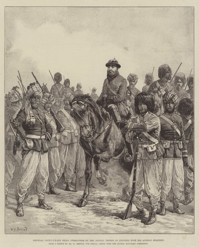 General Ghous-ud-din Khan, Commander of the Afghan Troops at Penjdeh, with His Afghan Soldiers by William Heysham Overend