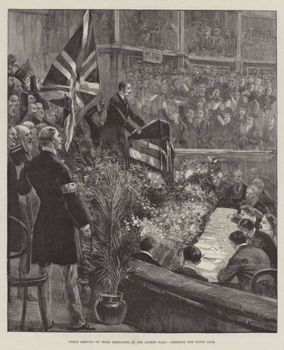 Great Meeting of Irish Delegates at the Albert Hall, cheering the Union Jack by William Heysham Overend