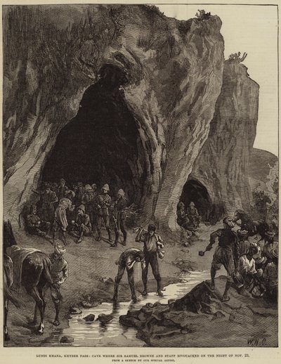 Lundi Khana, Khyber Pass, Cave where Sir Samuel Browne and Staff bivouacked on the Night of 23 November by William Heysham Overend