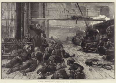 On Board a Turkish Man-of-War Preparing to Ram, Firing by Electricity by William Heysham Overend