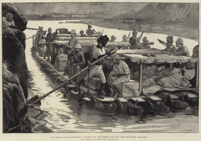 Our Troops leaving Afghanistan, floating sick and Wounded down the Cabul River from Jellalabad by William Heysham Overend