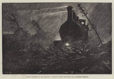 Rough Weather on the Railway, a Sketch During the Gale by William Heysham Overend