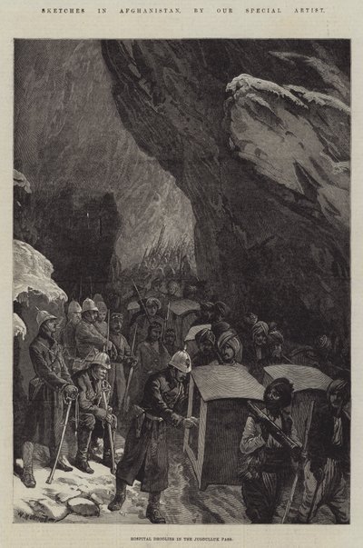 Sketches in Afghanistan, Hospital Dhoolies in the Jugdulluk Pass by William Heysham Overend