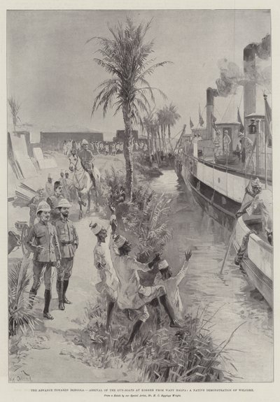 The Advance Towards Dongola, Arrival of the Gun-Boats at Kosheh from Wady Halfa, a Native Demonstration of Welcome by William Heysham Overend