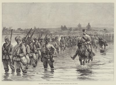 The Chin Frontier Campaign in Burmah, Troops crossing the Yaw River by William Heysham Overend
