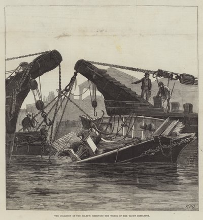The Collision in the Solent, Removing the Wreck of the Yacht Mistletoe by William Heysham Overend