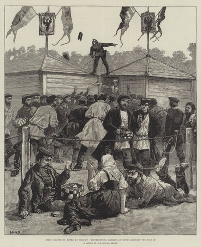 The Coronation Fetes at Moscow, Distributing Baskets of Food Amongst the People by William Heysham Overend