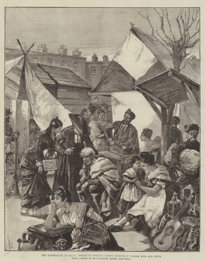 The Earthquake in Spain, People of Granada taking Shelter in Wooden Huts and Tents by William Heysham Overend