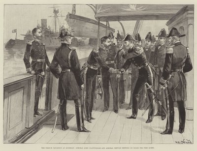 The French Squadron at Spithead, Admiral Lord Clanwilliam and Admiral Gervais meeting on Board the Fire Queen by William Heysham Overend