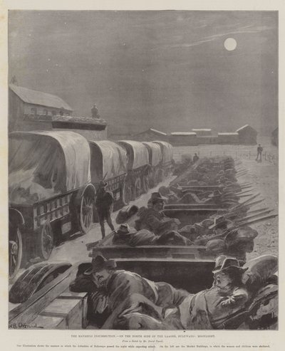 The Matabili Insurrection, on the North Side of the Laager, Buluwayo, Moonlight by William Heysham Overend