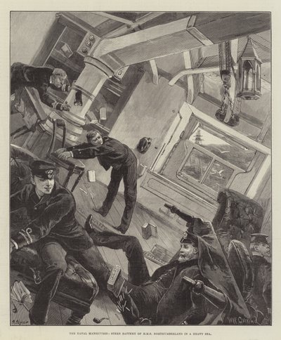 The Naval Manoeuvres, Stern Battery of HMS Northumberland in a Heavy Sea by William Heysham Overend