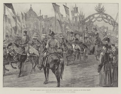 The Newly Married Crown Prince and Princess of Romania at Bucharest, Arriving at the Royal Palace by William Heysham Overend