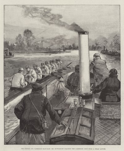 The Oxford and Cambridge Boat-Race, Mr Muttlebury Coaching the Cambridge Crew from a Steam Launch by William Heysham Overend