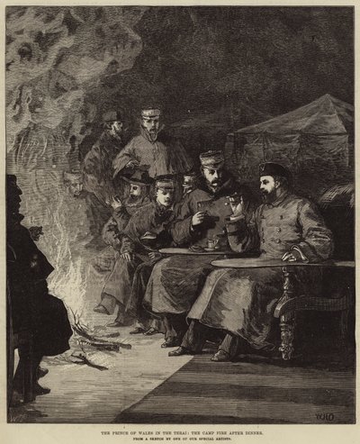 The Prince of Wales in the Terai, the Camp Fire after Dinner by William Heysham Overend