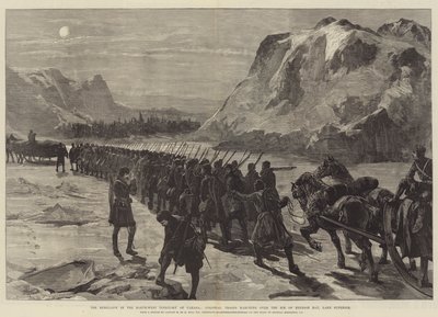 The Rebellion in the North-West Territory of Canada, Colonial Troops marching over the Ice of Nepigon Bay, Lake Superior by William Heysham Overend