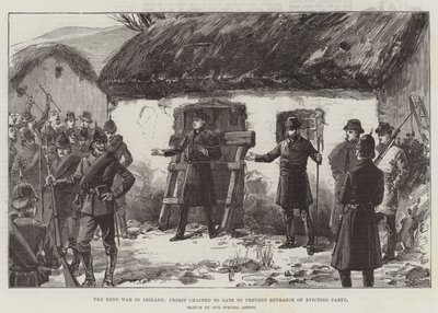 The Rent War in Ireland, Priest chained to Gate to prevent Entrance of Evicting Party by William Heysham Overend