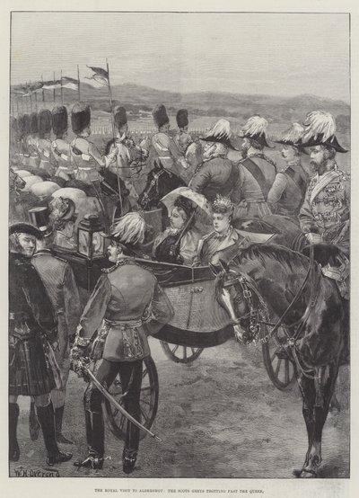 The Royal Visit to Aldershot, the Scots Greys trotting past the Queen by William Heysham Overend
