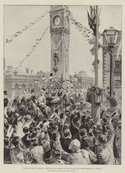 The Royal Visit to Ireland, the Duke and Duchess of York Passing the Albert Memorial in Belfast by William Heysham Overend