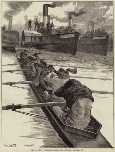 The University Boat-Race, peeling for the Race by William Heysham Overend