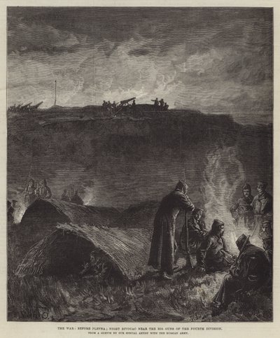 The War, Before Plevna; Night Bivouac Near the Big Guns of the Fourth Division by William Heysham Overend
