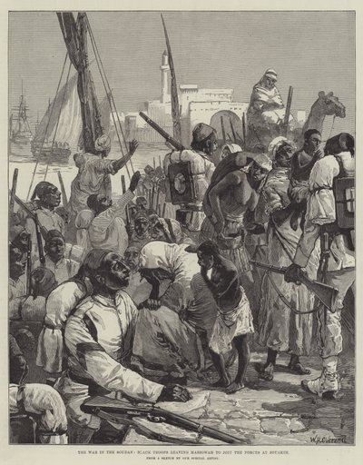 The War in the Sudan, Black Troops leaving Massowah to join the Forces at Souakim by William Heysham Overend
