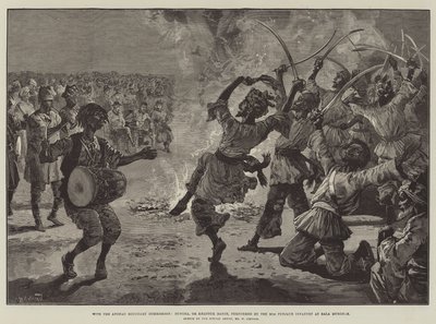 With the Afghan Boundary Commission, Bungra, or Khattuk Dance, Performed by the 20th Punjaub Infantry at Bala Murghab by William Heysham Overend