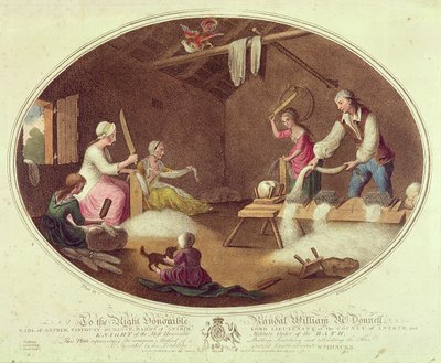 The Common Method of Beetling, Scutching and Hackling the Flax, plate IV of 