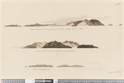 View of Porto Santo Extending from NNW to WBN Distant 5 Miles, View of Porto Santo Bearing North Distant 2 Leagues, View of The Deserters by William Hodges