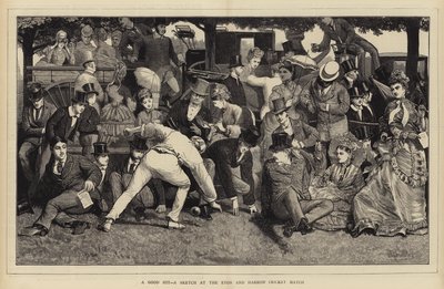 A Good Hit, a Sketch at the Eton and Harrow Cricket Match by William III Bromley