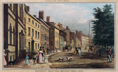 Broad Way from the Bowling Green, engraved by J.R. Hutchinson, 1828 by William James Bennett
