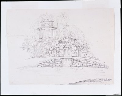 Chiswick, design for a rockwork cascade with an octagonal Doric temple on the terrace behind by William Kent