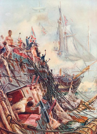 Crippled but Unconquered: The "Belleisle" at Trafalgar, Oct. 21st by William Lionel (after) Wyllie