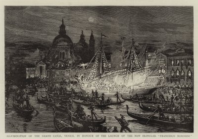 Illumination of the Grand Canal, Venice, in Honour of the Launch of the New Ironclad, Francesco Morosini by William Lionel Wyllie