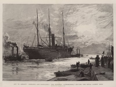 Off to Ashanti, Good-Bye and Good-Luck!, the Steamer Coromandel Leaving the Royal Albert Dock by William Lionel Wyllie