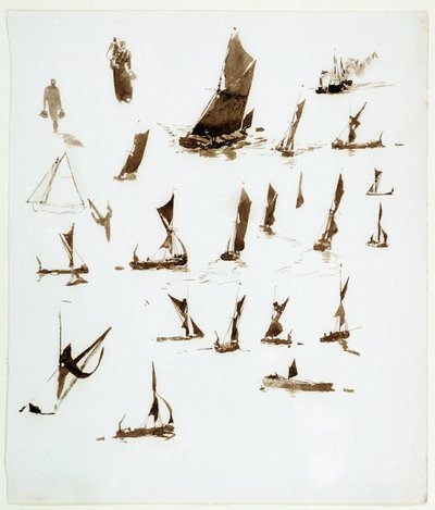 Thames houseboats studies, circa 1890 by William Lionel Wyllie