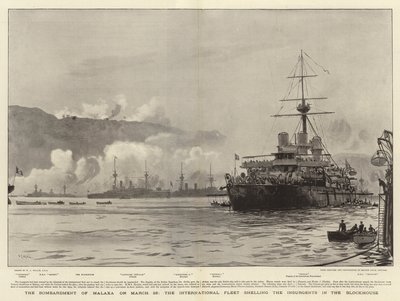 The Bombardment of Malaxa on 23 March, the International Fleet Shelling the Insurgents in the Blockhouse by William Lionel Wyllie