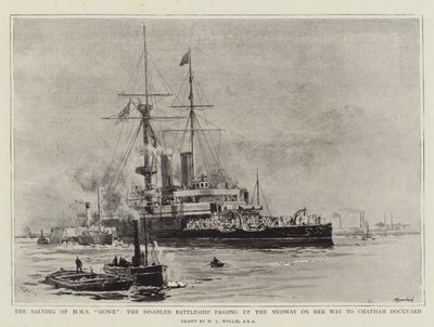 The Salving of HMS Howe, the Disabled Battleship Passing up the Medway on her Way to Chatham Dockyard by William Lionel Wyllie